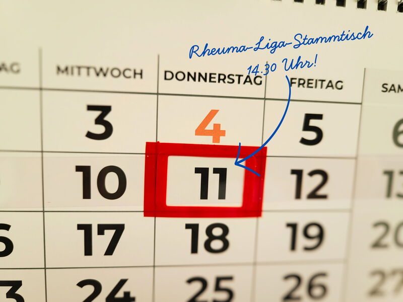 Ein Kalenderblatt mit Eintrag des Rheumaligastammtisches an einem Donnerstag
