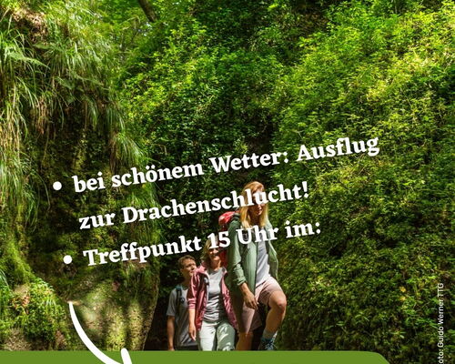 Flyer mit Datum und Ort und Bild aus der Drachenschlucht