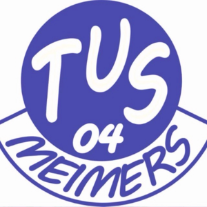 lila-weißes, rundes Wappen mit Vereinsschriftzug TUS 04 Meimers